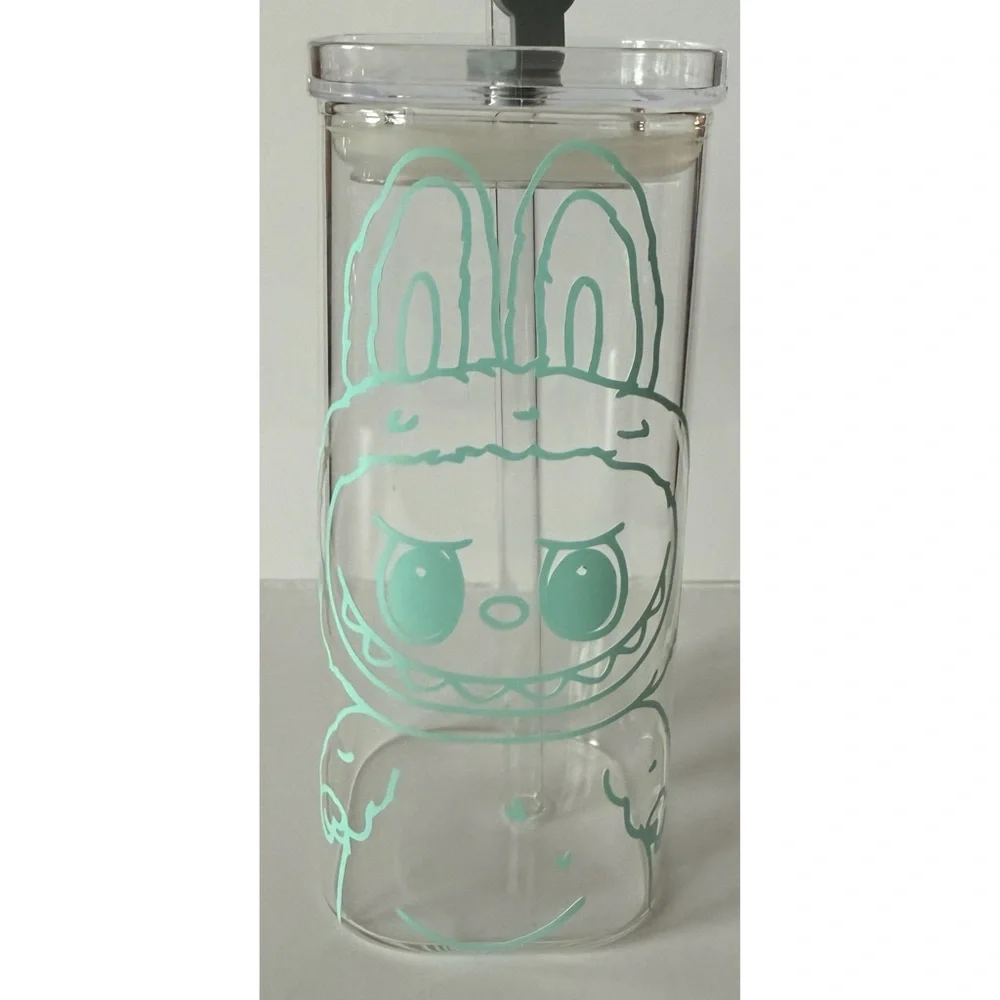 Glass Labubu Tumbler with Straw -‎ Sage/Teal Green
